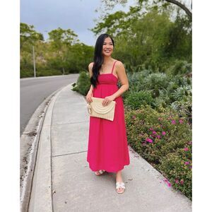 Abercrombie & Fitch Pink Babydoll Crinkle Textured Maxi Dress w/ Pockets XL Tall
